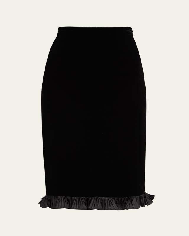 Ruffle Hem Velvet Pencil Skirt
